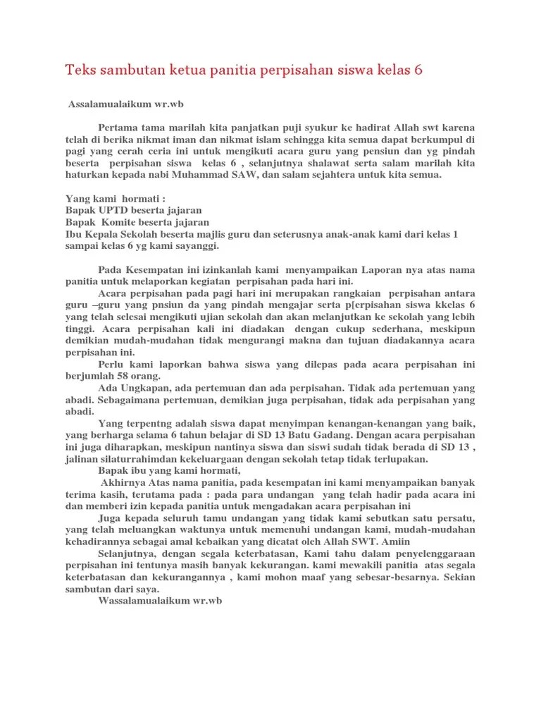 Contoh Kata Sambutan Ketua Panitia Acara Perpisahan Sekolah