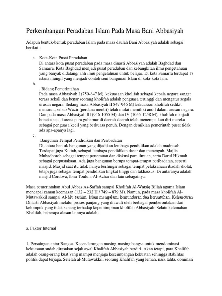Perkembangan Peradaban Islam Pada Masa Bani Abbasiyah | PDF