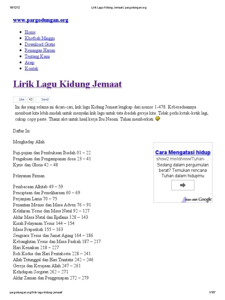 Lirik Lagu Kidung Jemaat - Pargodungan PDF | PDF