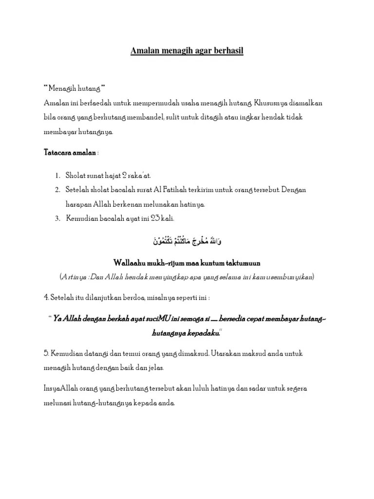 Amalan Menagih Agar Berhasil | PDF
