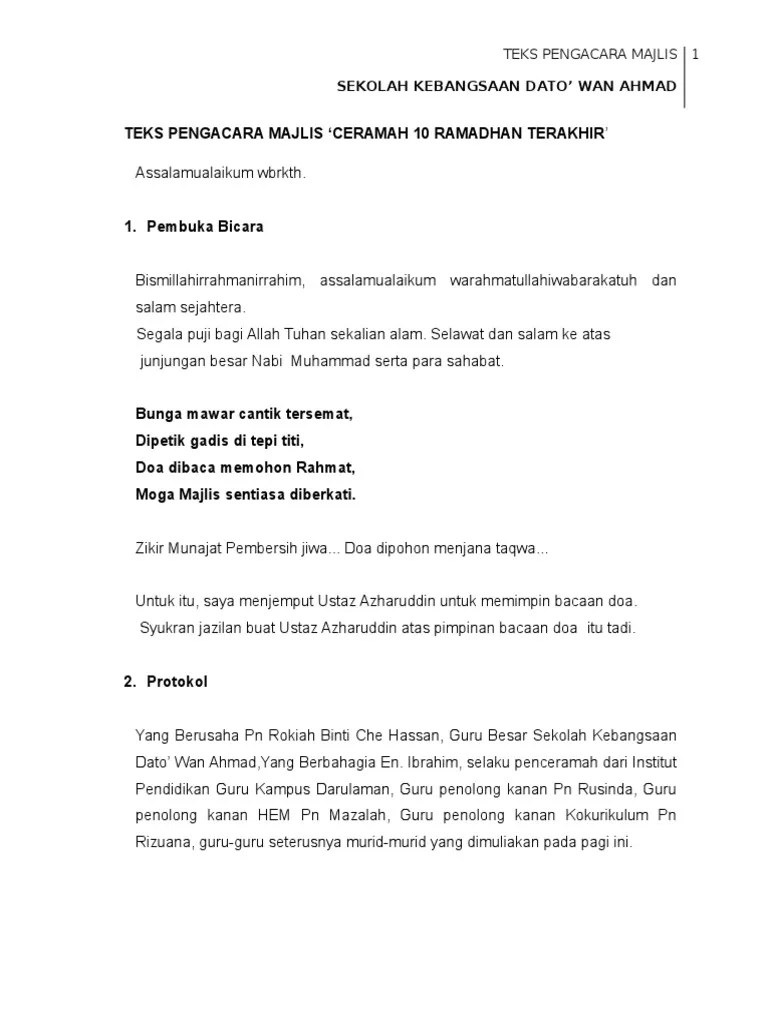 Teks Pengacara Masjlis Sambutan Ceramah Agama | PDF