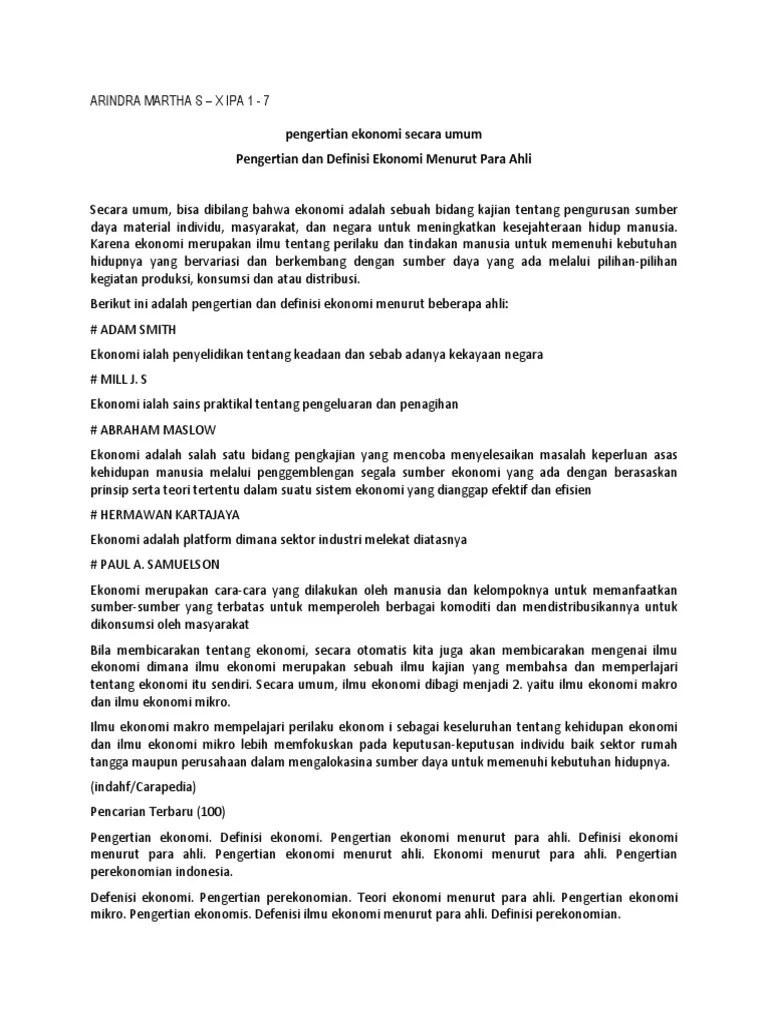 Efisiensi Ekonomi Menurut Para Ahli