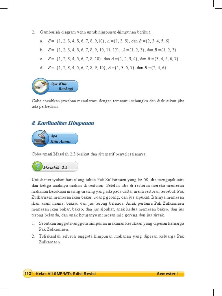 Contoh Latihan Soal: Latihan Soal Matematika Materi Himpunan Kelas 7 Smp