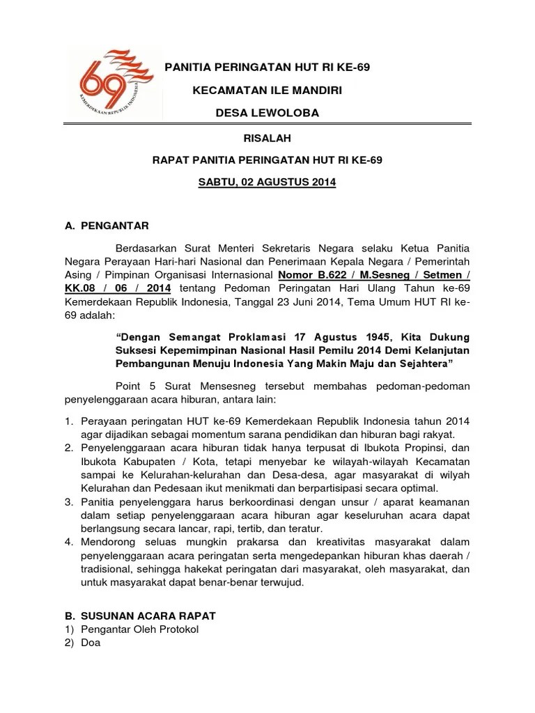 Risalah Rapat Panitia 17 Agustus (2014) Desa Lewoloba | PDF