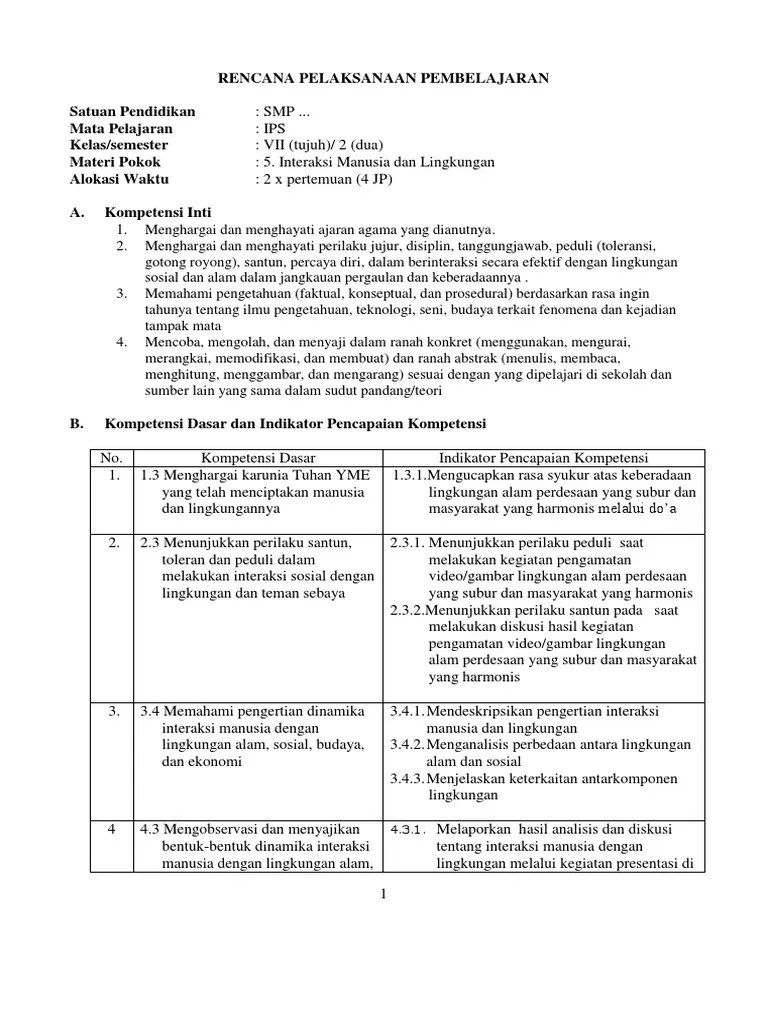 RPP Interaksi Manusia Dan Lingkungan | PDF