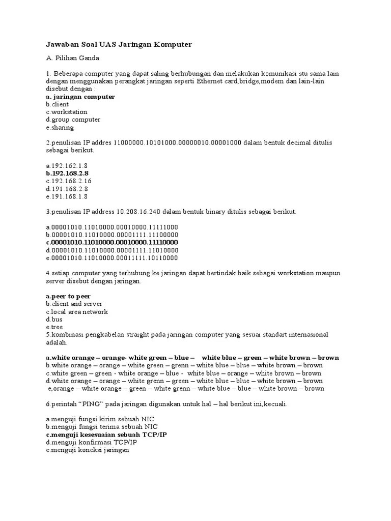 Jawaban Soal UAS Jaringan Komputer | PDF