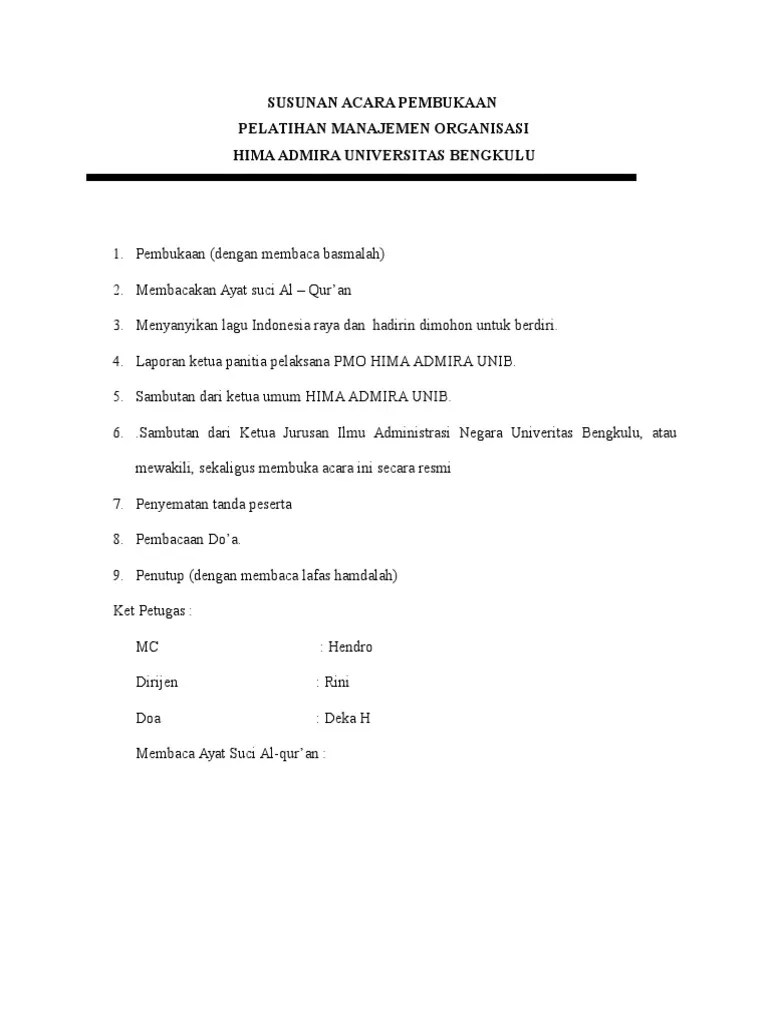 Susunan Acara Pembukaan Pmo | PDF