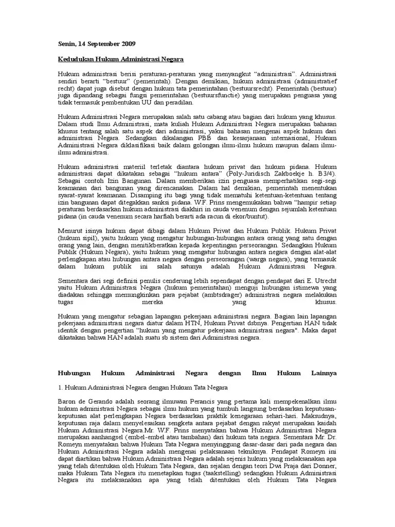 Hubungan Hukum Administrasi Negara Dengan Ilmu Hukum Lainnya | PDF