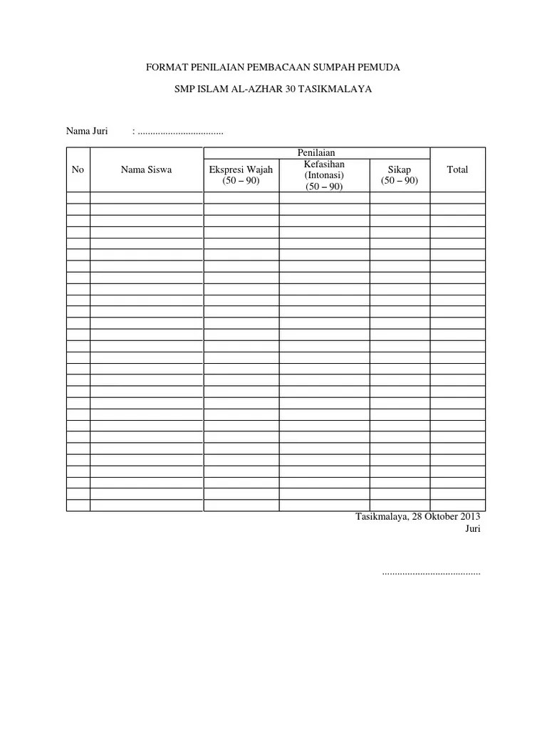 Format Penilaian Pembacaan Sumpah Pemuda | PDF
