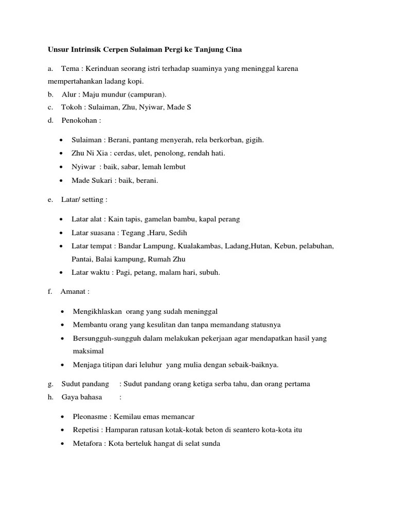 Struktur Cerita Pendek Sulaiman Pergi Ke Tanjung Cina