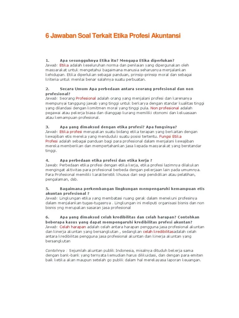 6 Jawaban Soal Terkait Etika Profesi Akuntansi | PDF