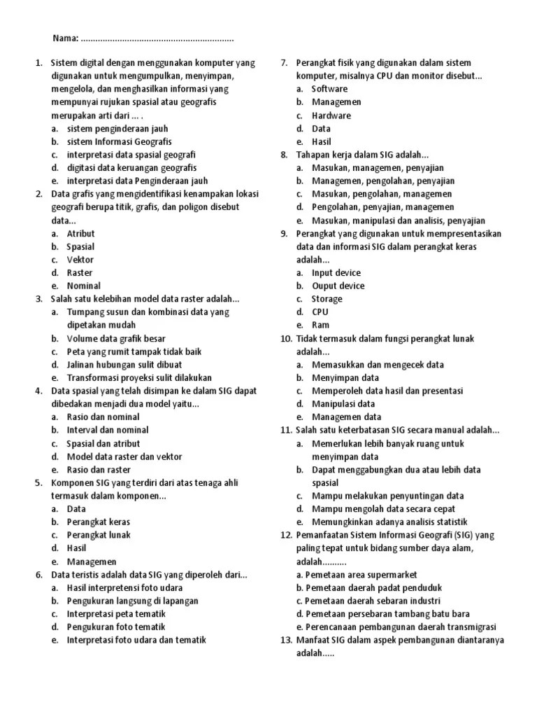 Soal Uts Sistem Informasi Geografis
