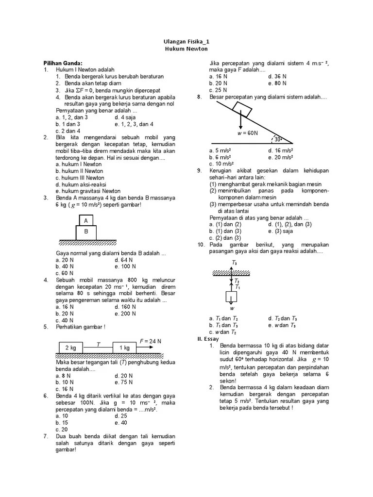 Contoh Soal Fisika Hukum Newton Kelas 10