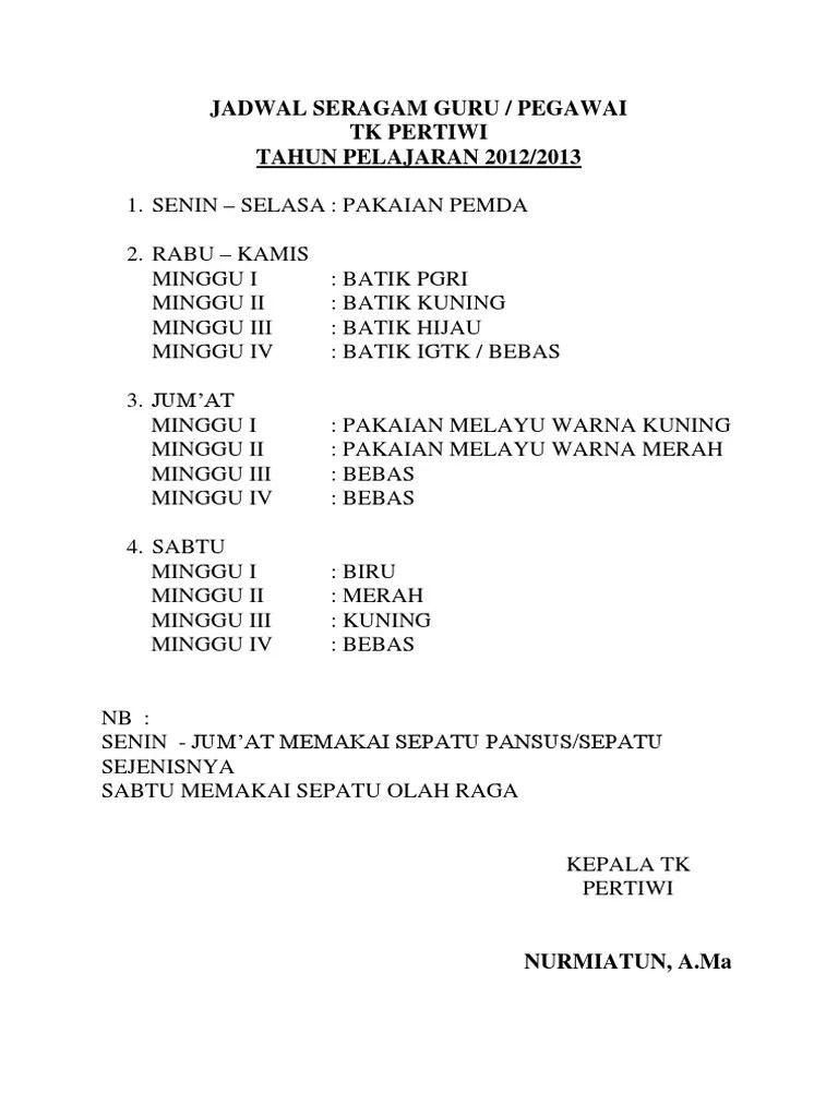 Jadwal Seragam Guru | PDF