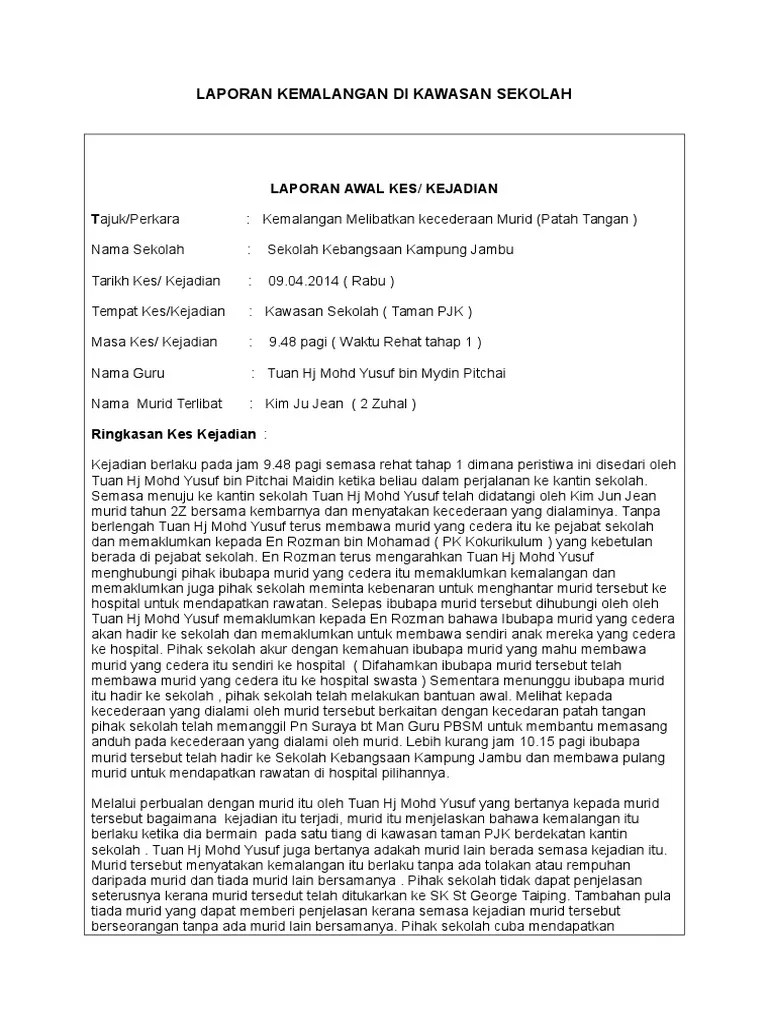 Contoh Laporan Peristiwa Sekolah