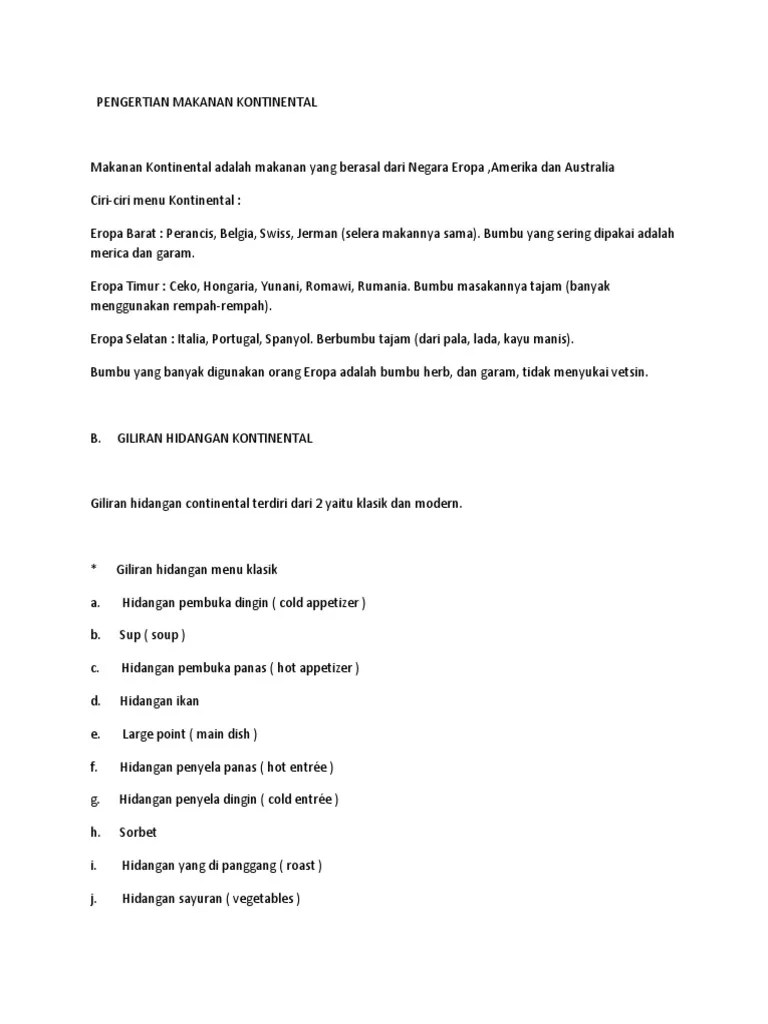 Pengertian Makanan Kontinental | PDF