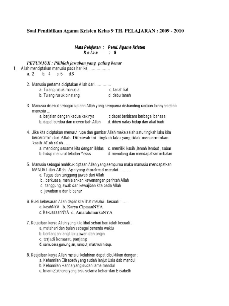 Soal Essay Agama Kristen Smp Kelkas 7 Dan Kunci Jawabannya - Revisi Id