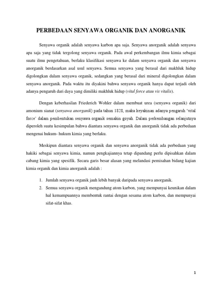 Perbedaan Senyawa Organik Dan Anorganik | PDF