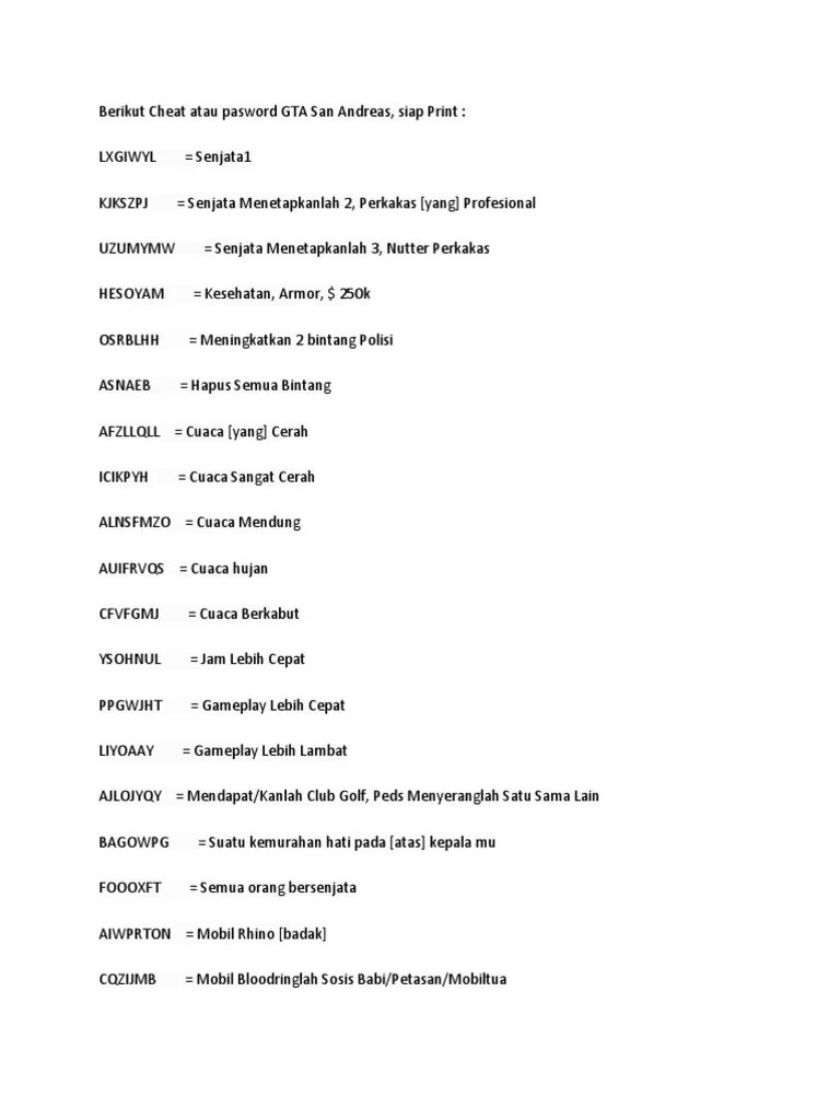 Cheat Gta San Andreas Motor 125cc Indonesia Anti Polisi