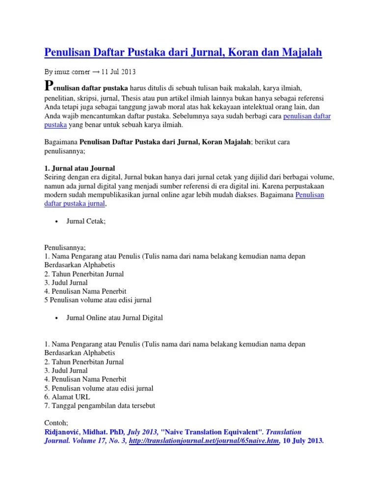 Penulisan Daftar Pustaka Dari Jurnal | PDF