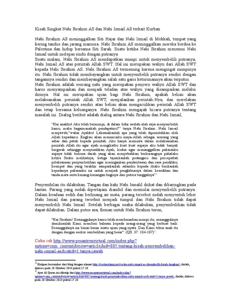 Kisah Singkat Nabi Ibrahim As Dan Nabi Ismail As Terkait Kurban | PDF