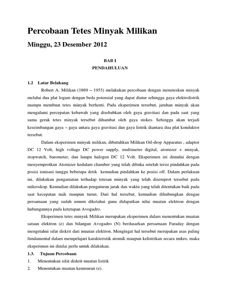 Percobaan Tetes Minyak Milikan | PDF