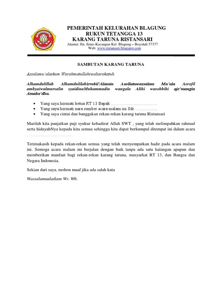 Teks Sambutan Ketua Karang Taruna | PDF