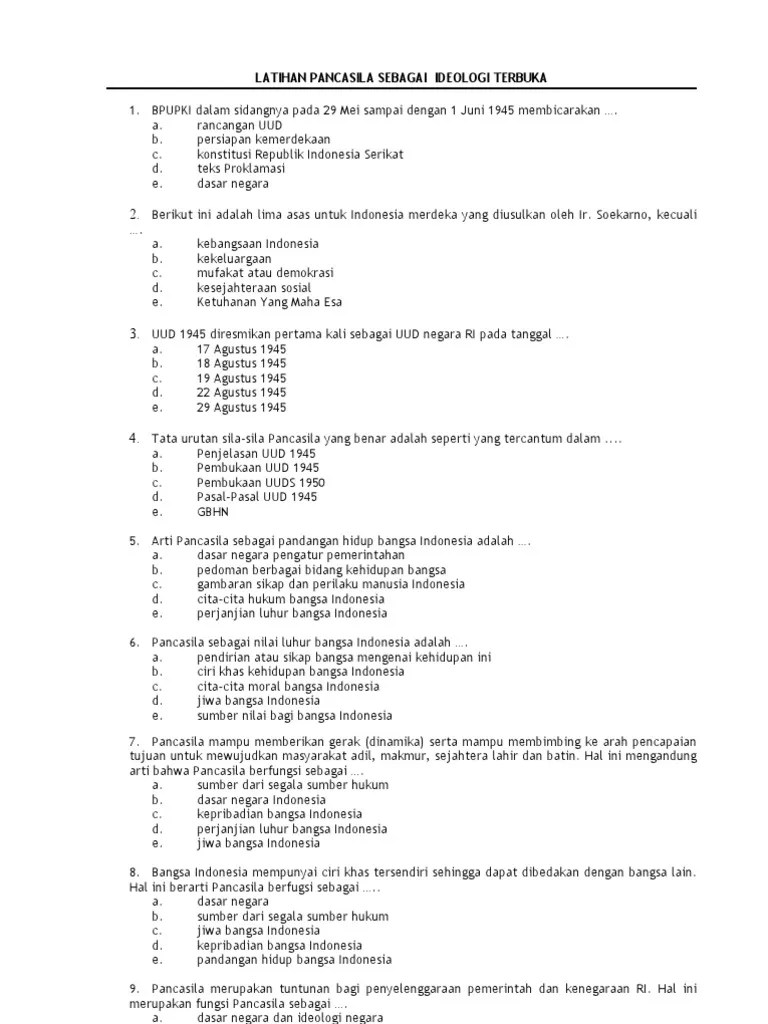 Soal Pancasila Sebagai Ideologi Terbuka | PDF