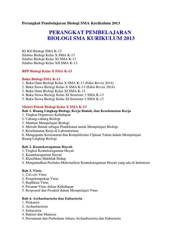 Rpp Biologi Sma Kelas X Kurikulum 2013 Ruang Lingkup Biologi