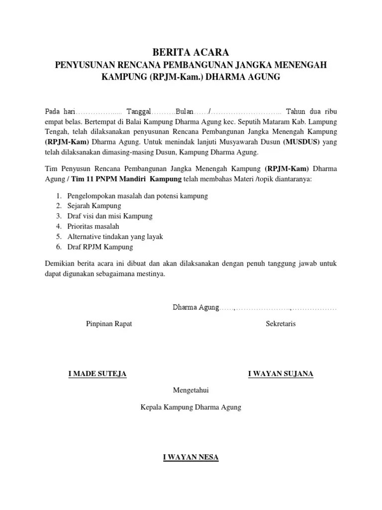 BERITA ACARA Musyawarah Tim Sebelas | PDF