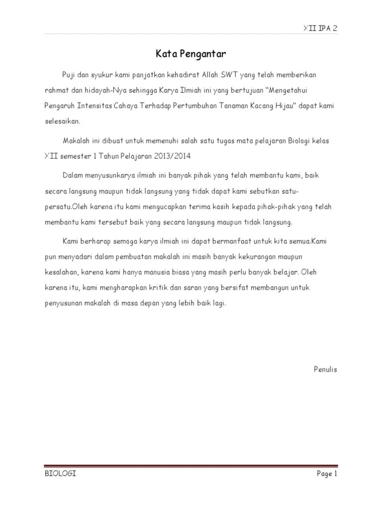 Contoh Laporan Penelitian Pengaruh Cahaya Matahari Terhadap Pertumbuhan  Kacang Hijau