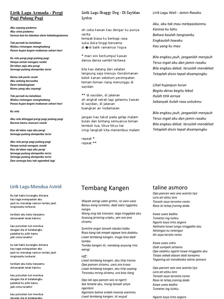 Teks Lagu Pergi Pagi Pulang Pagi Armada - Berbagai Teks Penting