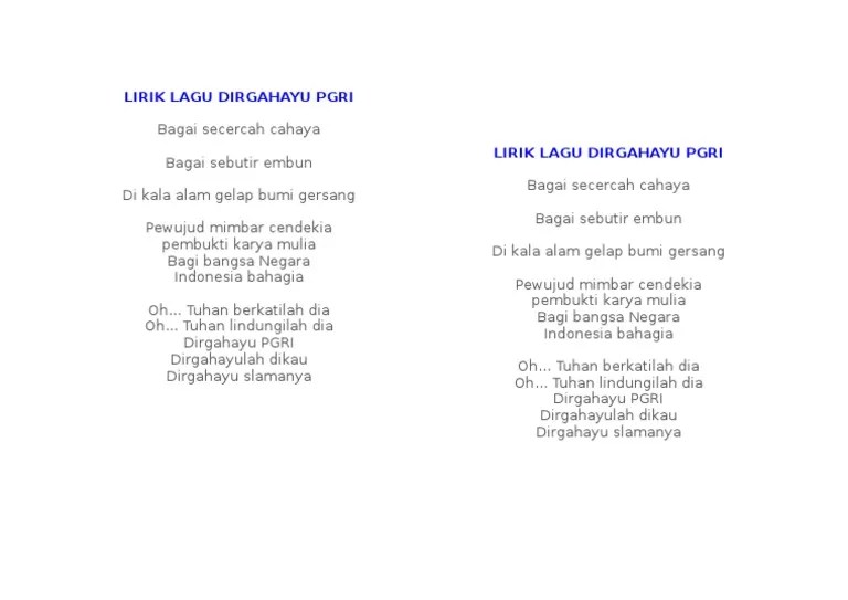 Lirik Lagu Dirgahayu Pgri | PDF