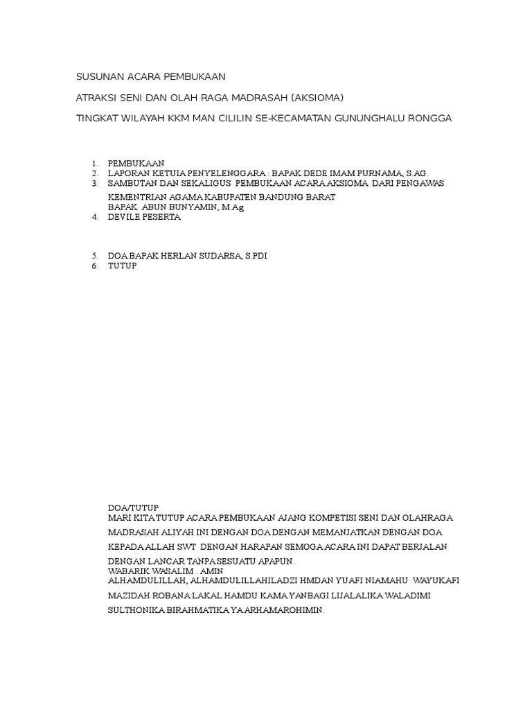 Susunan Acara Pembukaan | PDF