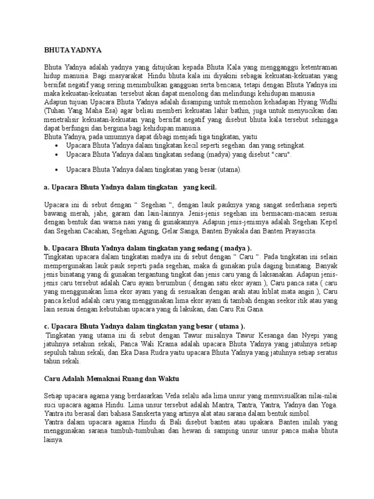 Bhuta Yadnya Olahan Caru Ayam Selem | PDF
