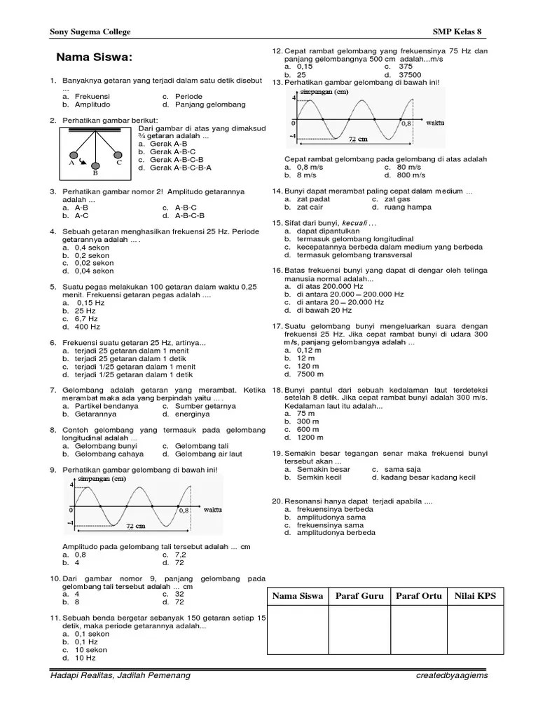 Soal Fisika Kelas 8 Gelombang Bunyi