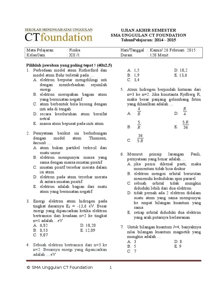 Soal Uas Fisika Kelas 8 Semester 2 Kurikulum 2013