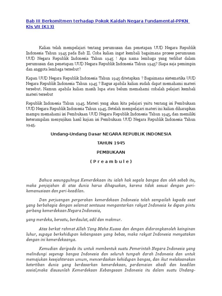 Bab III Berkomitmen Terhadap Pokok Kaidah Negara Fundamental (UUD) | PDF