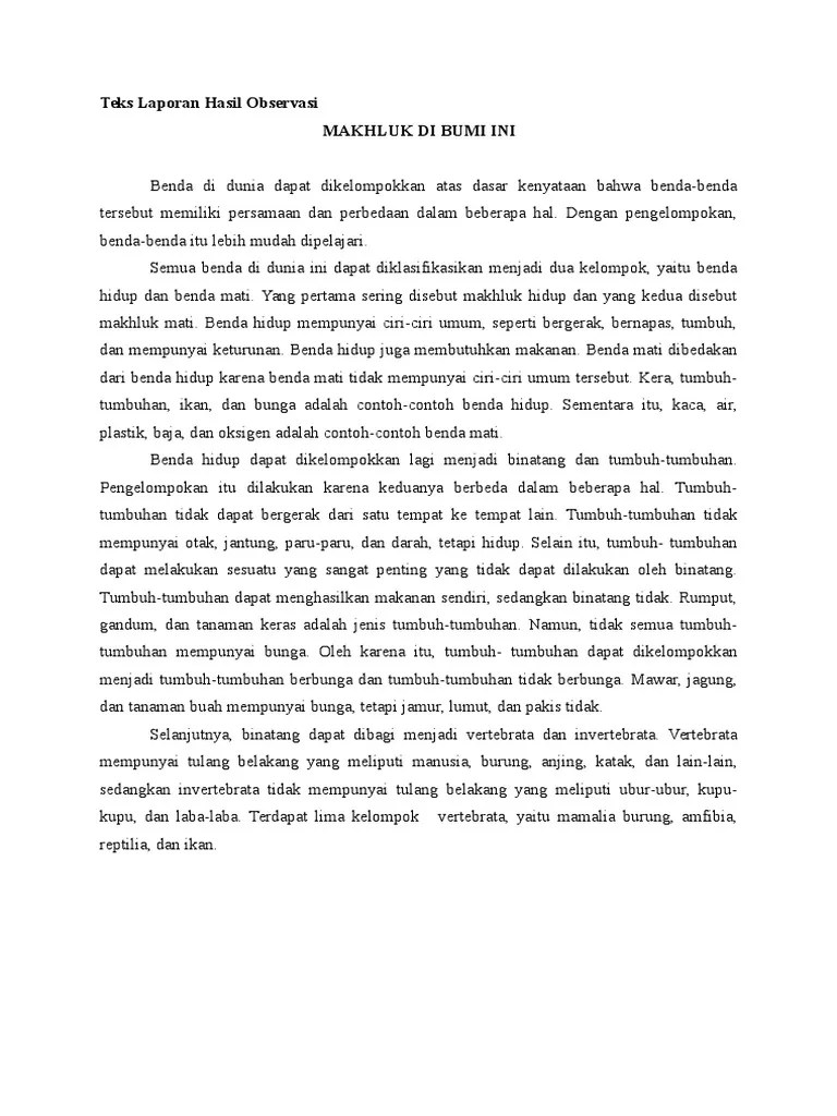 Contoh Teks Laporan Hasil Observasi Tentang Lingkungan Hidup Beserta  Strukturnya - Berbagi Struktur