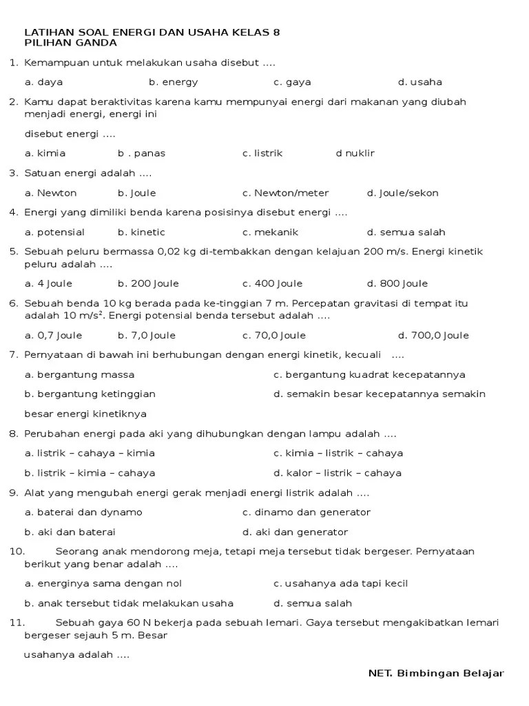 Soal Ipa Smp Usaha Dan Energi - Revisi Id