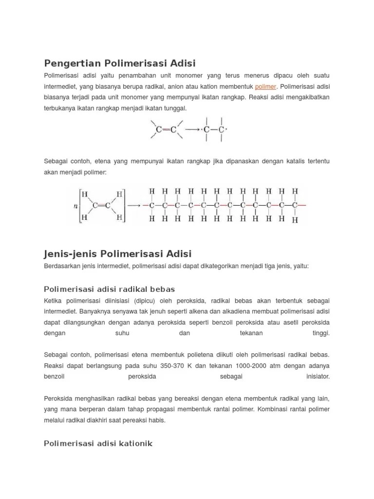 Pengertian Polimerisasi Adisi | PDF