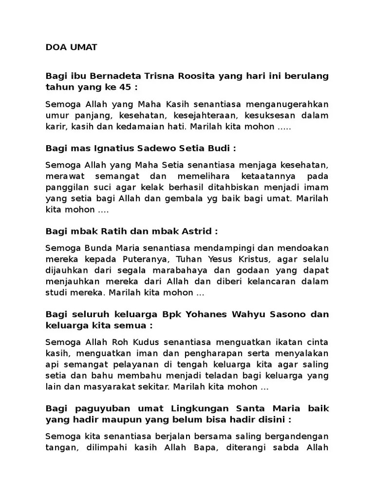 DOA UMAT Misa Keluarga | PDF