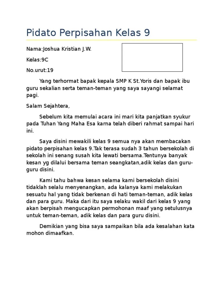 Pidato Perpisahan Kelas 9 | PDF