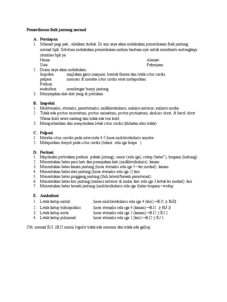 Pemeriksaan Fisik Jantung Normal SL Blok 8 | PDF