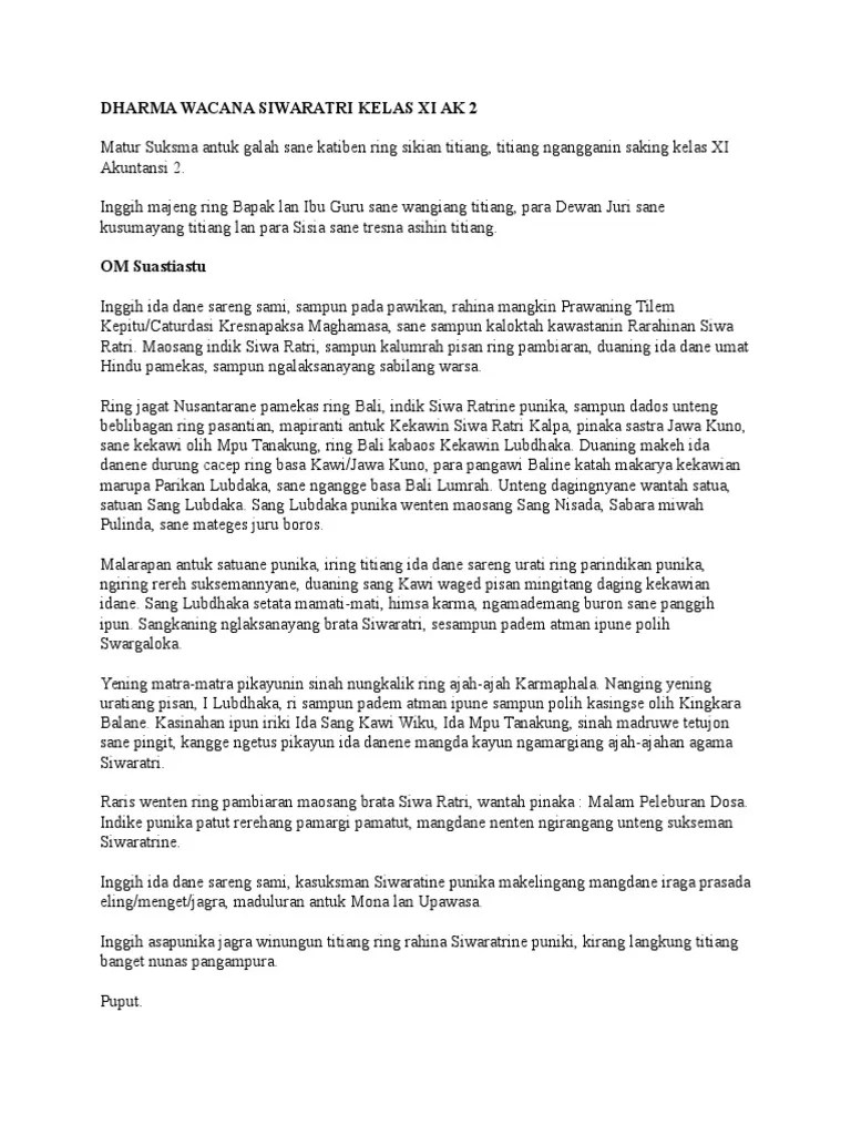 Dharma Wacana Bahasa Bali Tentang Siwaratri – Nasi