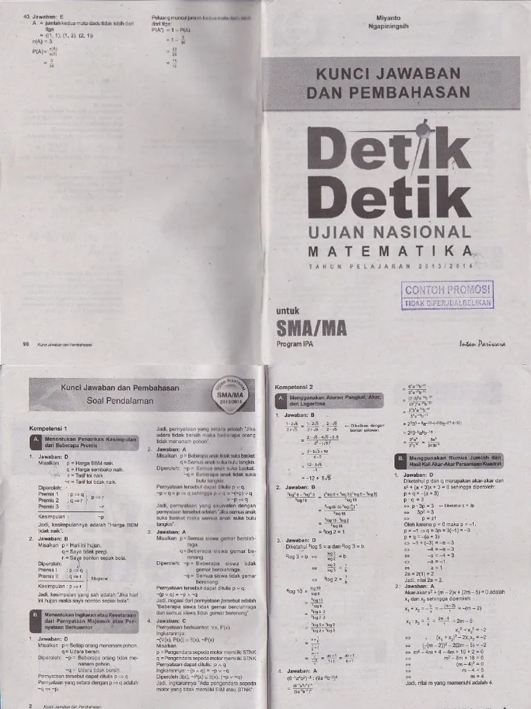 Pembahasan Buku Detik Detik UN Matematika Untuk Program IPA | PDF