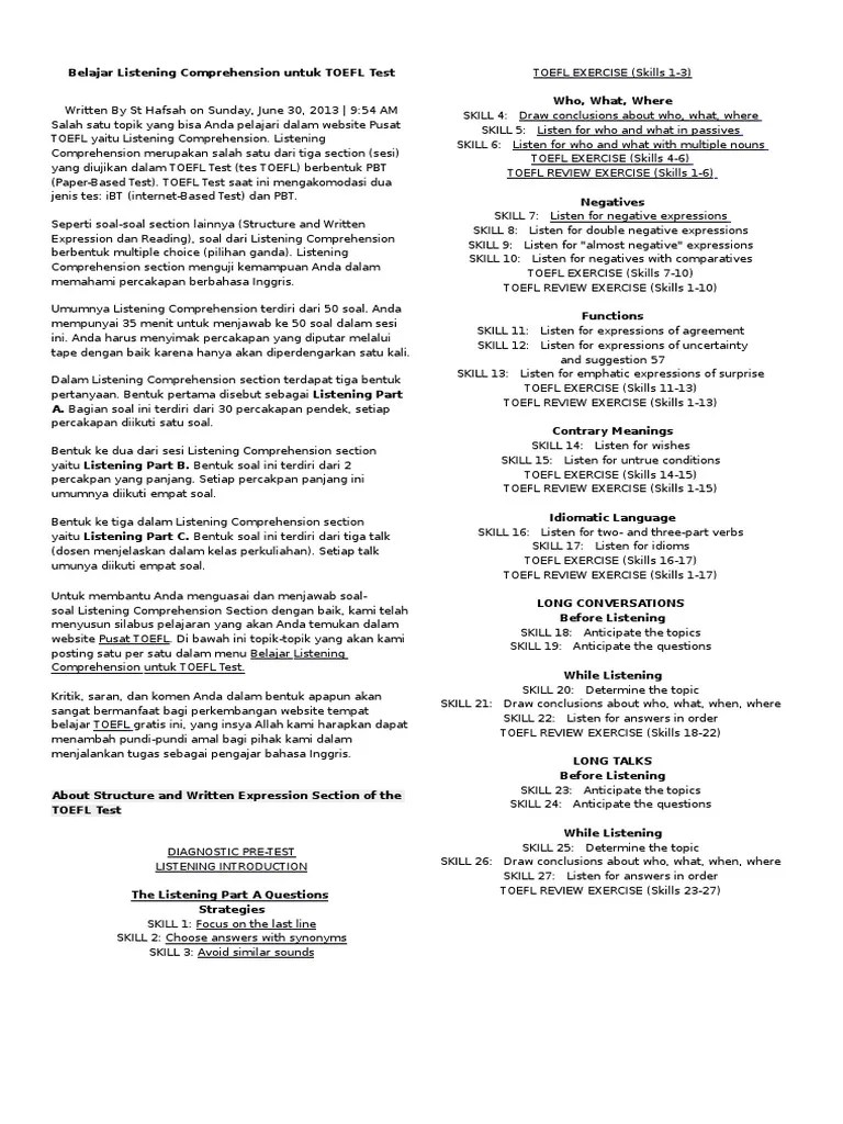 Belajar Listening Comprehension | PDF