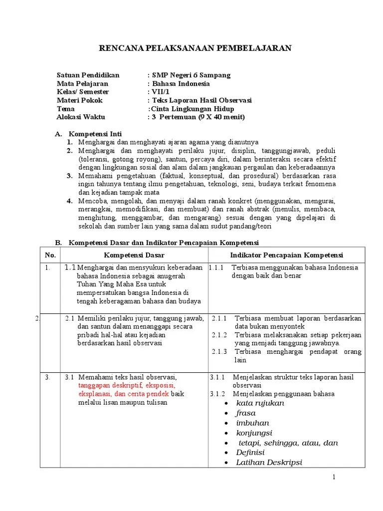 RPP 1 TEKS Lap Hasil Observasi | PDF