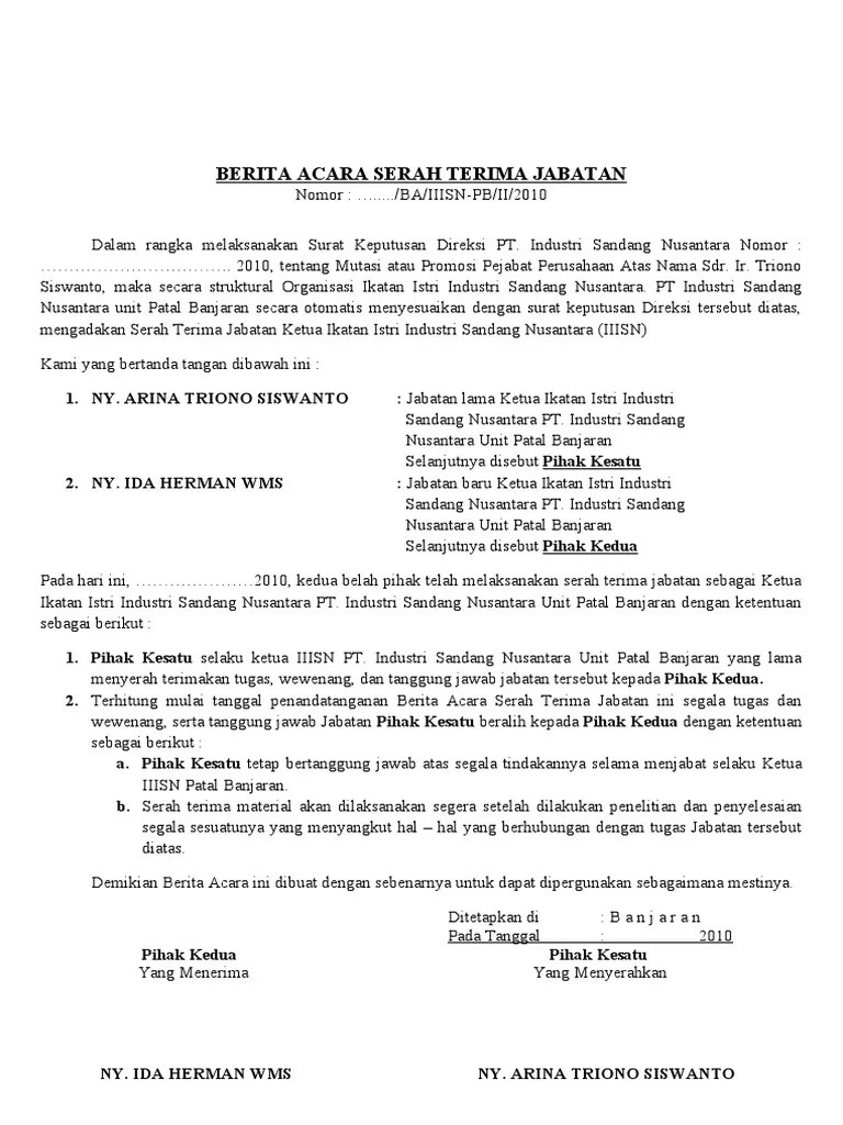 Contoh Surat Serah Terima Jabatan Keuangan - Contoh Surat