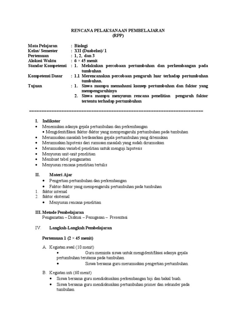 RPP Biologi Kelas Xii Sma | PDF